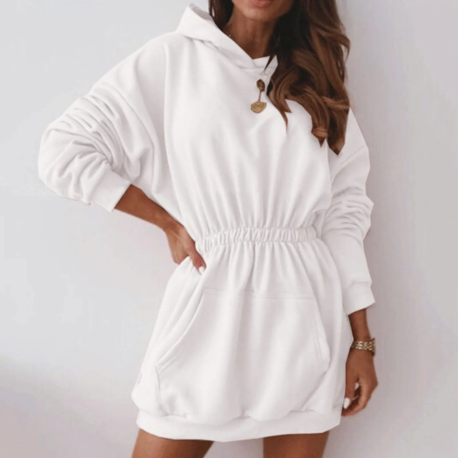 Catriona – Geborstelde Fleece Hoodie Jurk voor Dames