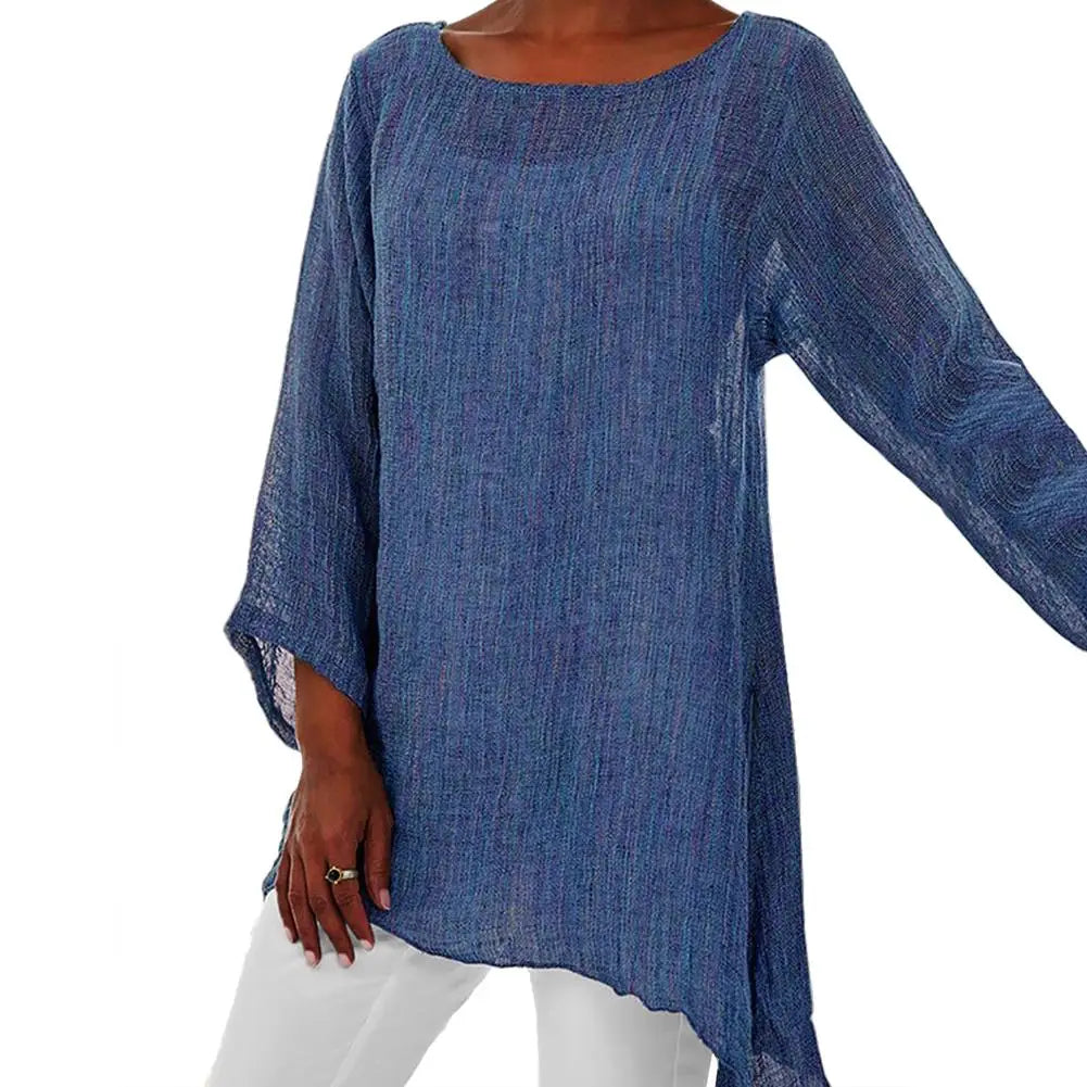 Chiara – Luchtige Dames Linnen Blouse met Halve Mouw