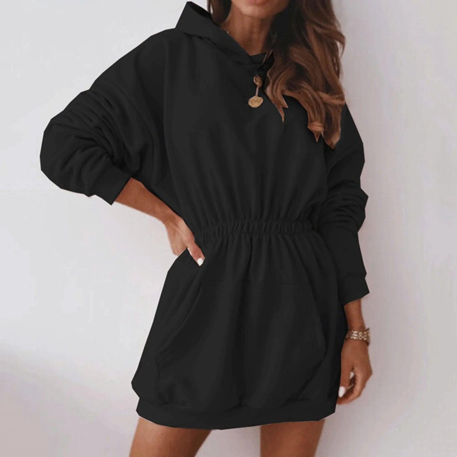Catriona – Geborstelde Fleece Hoodie Jurk voor Dames