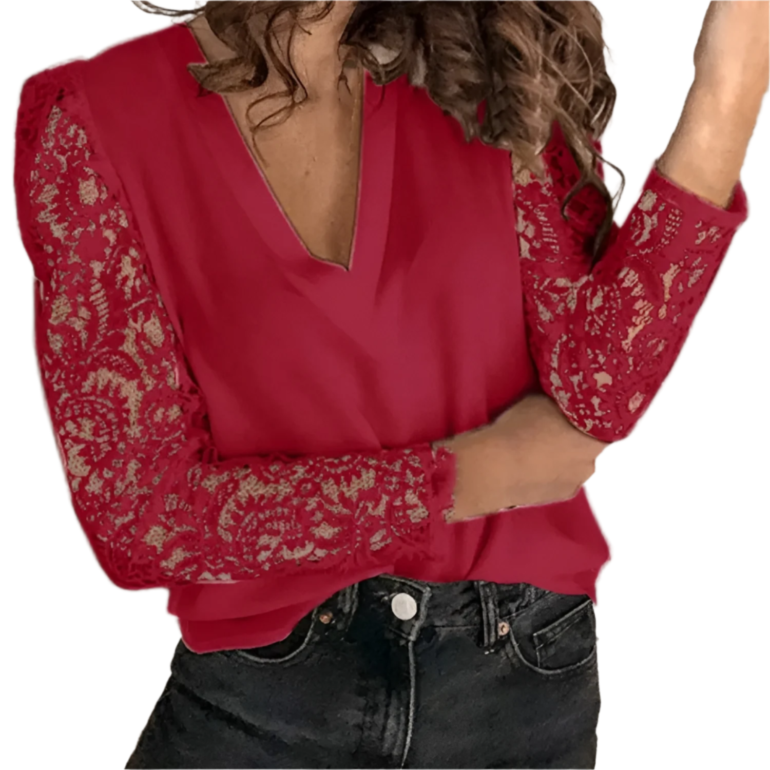Elena – Dames Blouse van Luchtige Kant met V-Hals