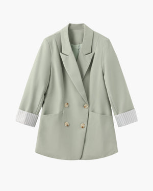 Gianna – Olijfkleurige Dames Zomerblazer met Dubbele Knopen