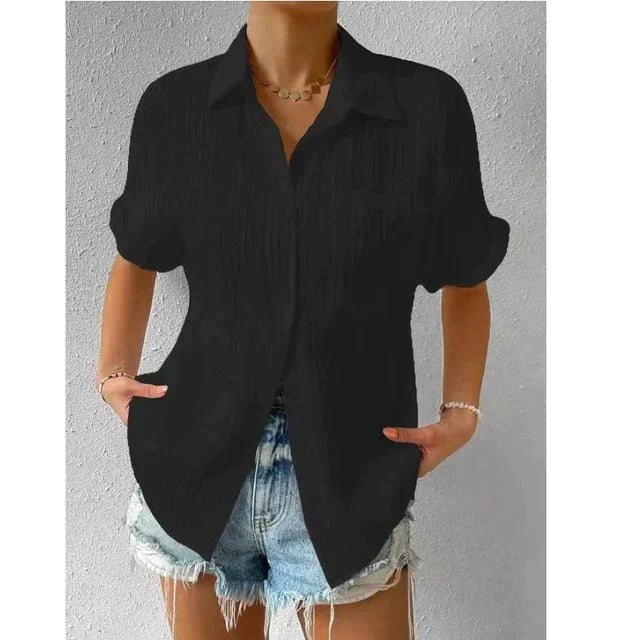 Leonie – Elegante Dames blouse met Italiaanse Kraag en Structuur