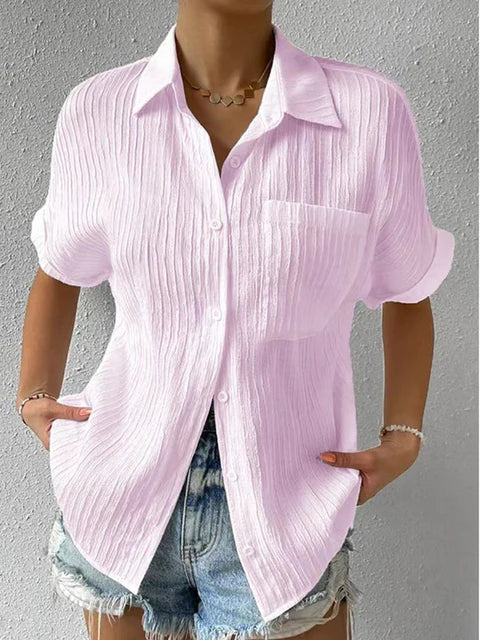 Leonie – Elegante Dames blouse met Italiaanse Kraag en Structuur