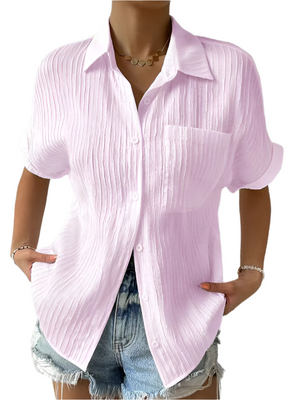 Leonie – Elegante Dames blouse met Italiaanse Kraag en Structuur