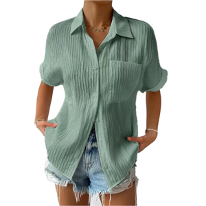 Leonie – Elegante Dames blouse met Italiaanse Kraag en Structuur