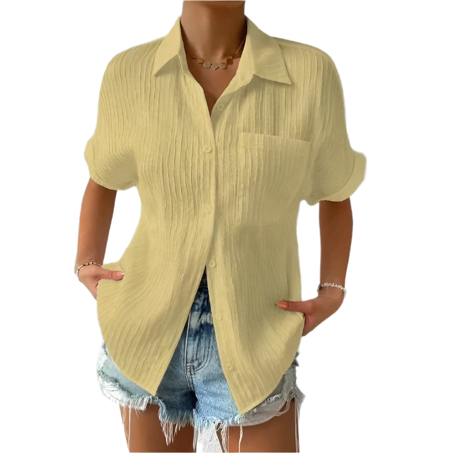 Leonie – Elegante Dames blouse met Italiaanse Kraag en Structuur