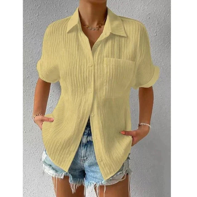 Leonie – Elegante Dames blouse met Italiaanse Kraag en Structuur