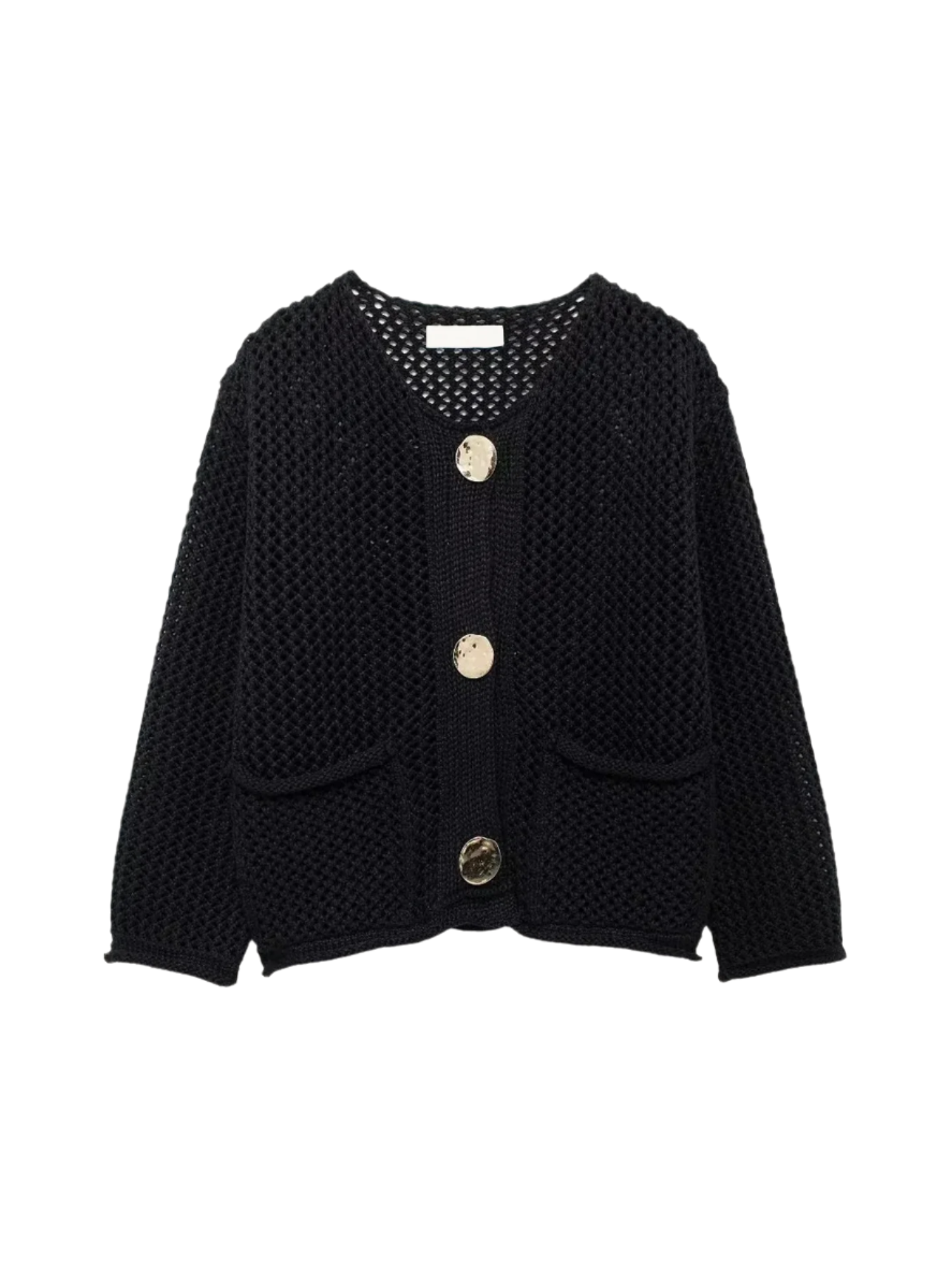 Giulia – Grofgebreid Damesvest met Metallic Knopen