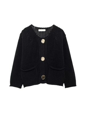 Giulia – Grofgebreid Damesvest met Metallic Knopen