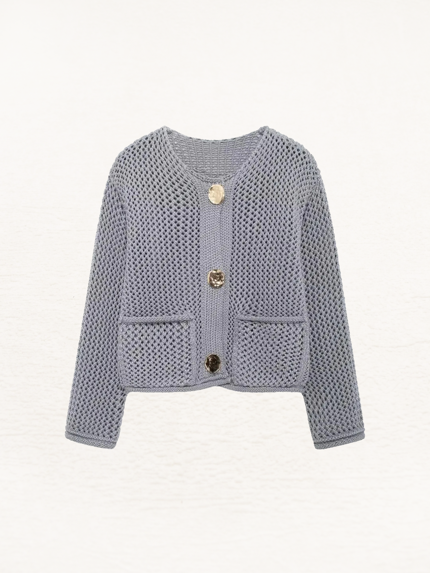 Giulia – Grofgebreid Damesvest met Metallic Knopen