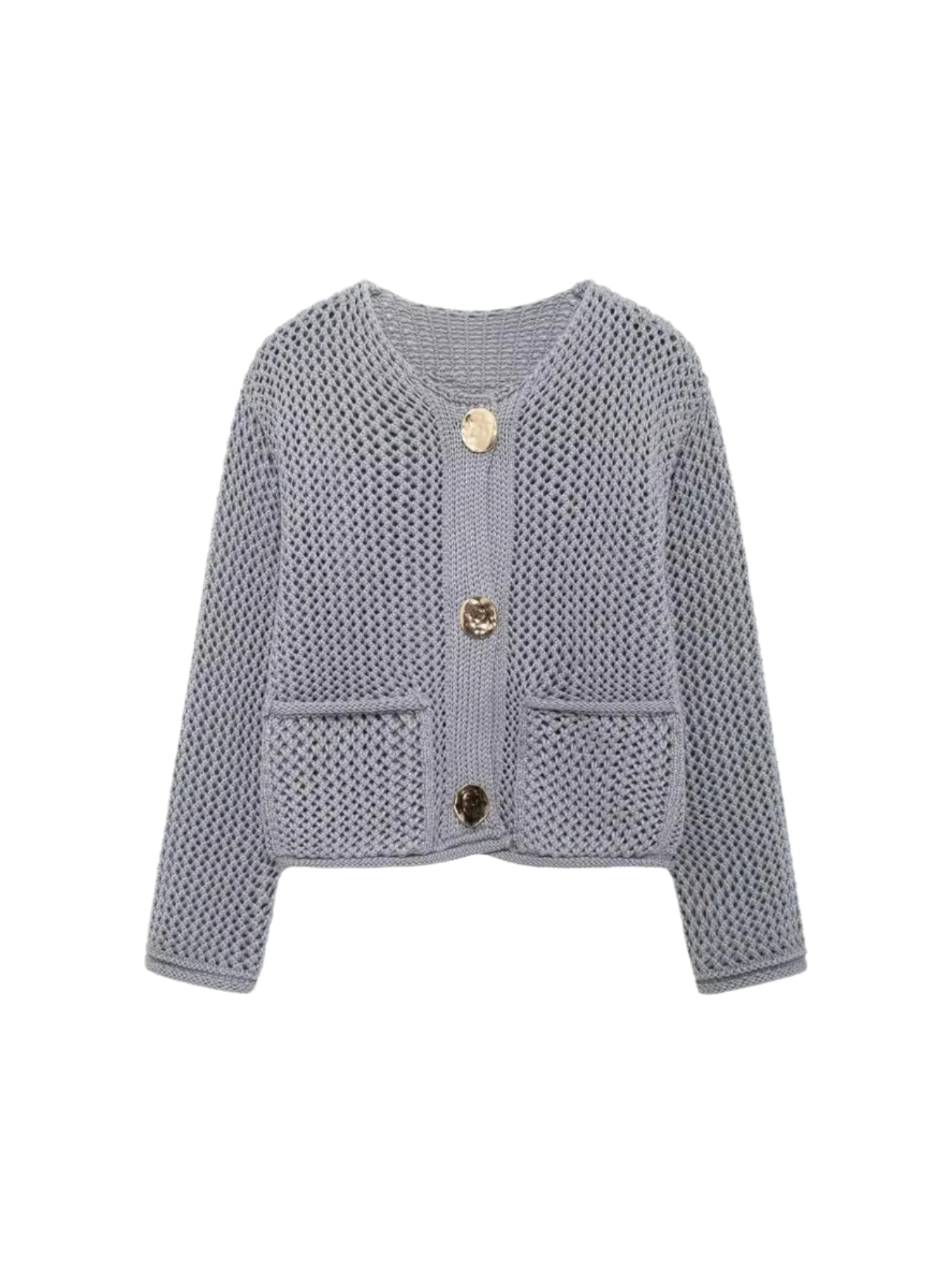 Giulia – Grofgebreid Damesvest met Metallic Knopen