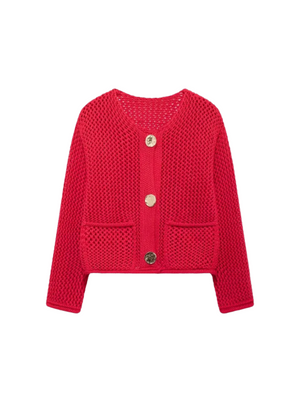 Giulia – Grofgebreid Damesvest met Metallic Knopen