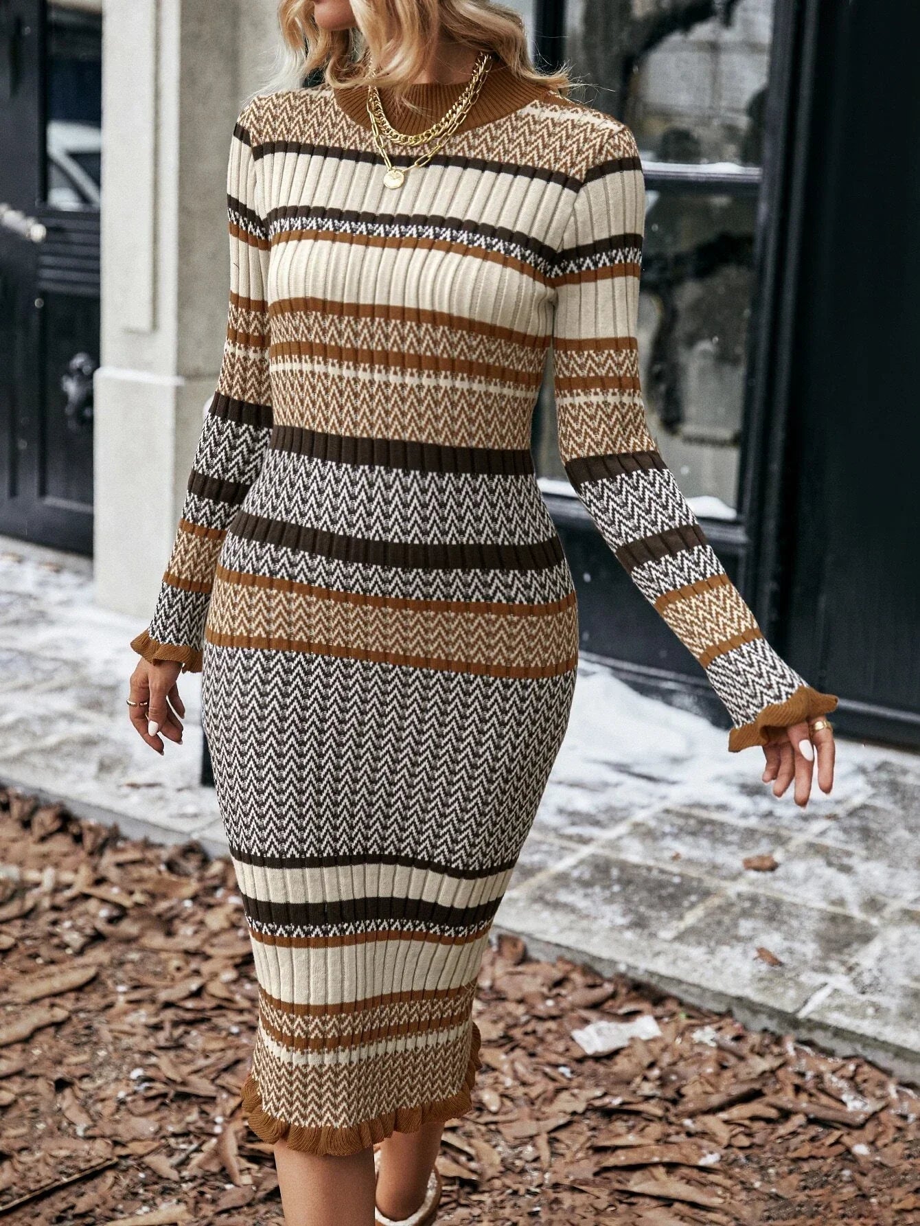 Strivella – Multicolor Gebreide Jurk voor Dames met Strepen