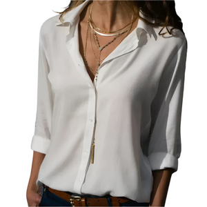 Darlene – Elegante Dames Blouse met Italiaanse Kraag van Satijn
