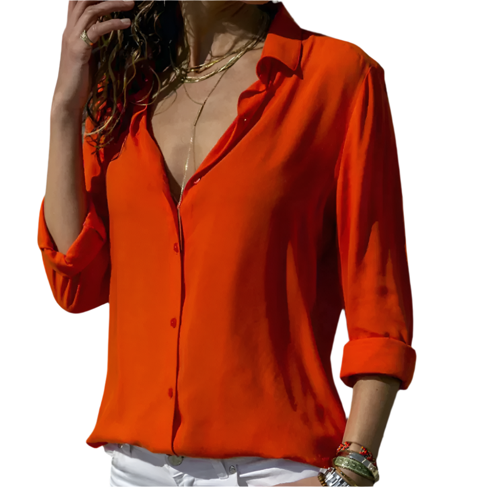 Darlene – Elegante Dames Blouse met Italiaanse Kraag van Satijn