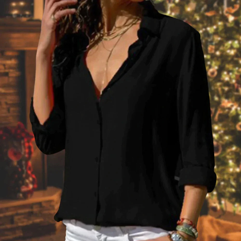 Darlene – Elegante Dames Blouse met Italiaanse Kraag van Satijn