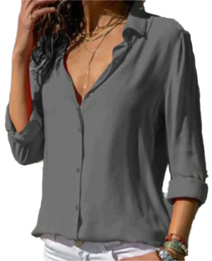 Darlene – Elegante Dames Blouse met Italiaanse Kraag van Satijn