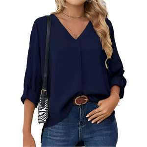 Giulia – Vintage Loose-Fit Dames Chiffon Blouse met V-Hals