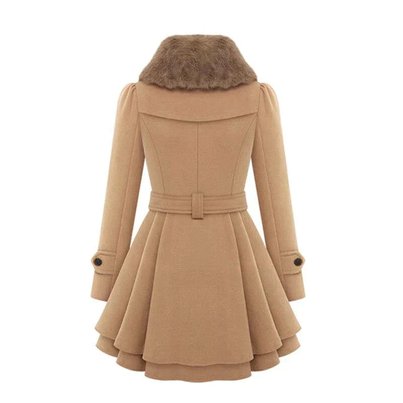 Sofia – Elegante Dames Trenchcoat met Zachte Vegan Bontaccenten
