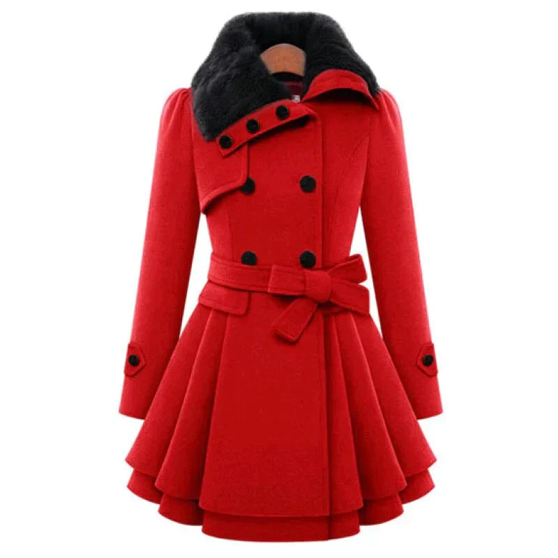 Sofia – Elegante Dames Trenchcoat met Zachte Vegan Bontaccenten