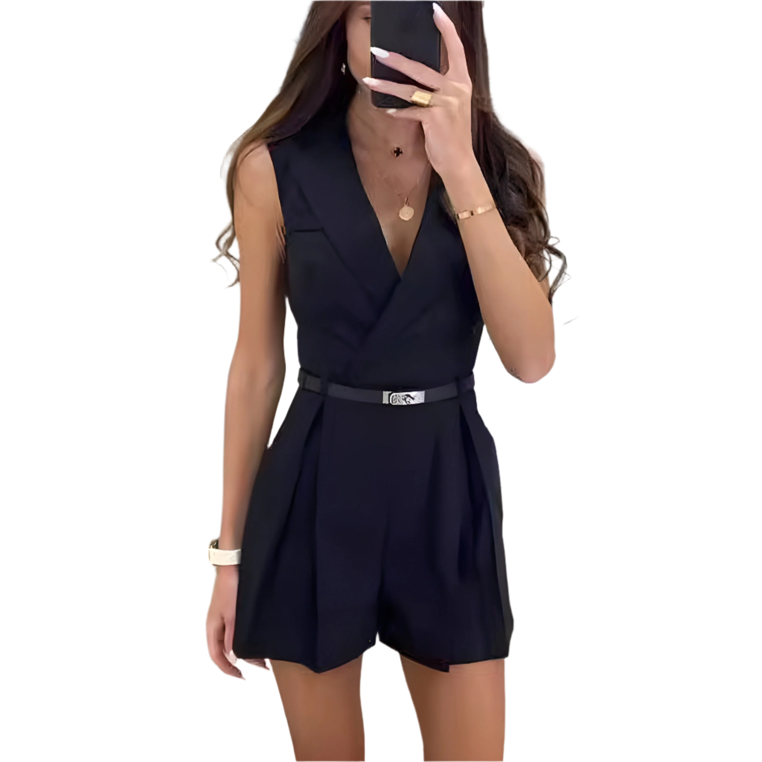 Silvoria – Mouwloze Dames Jumpsuit in Zwart & Beige