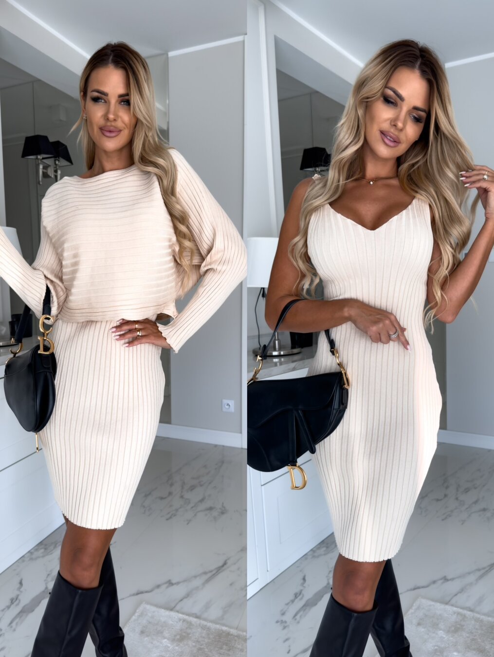 Alessia – Gebreide Dames Twinset Jurk met Vest
