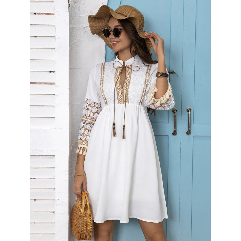 Chiara – Geborduurde Boho Maxi Jurk voor Dames in Wit