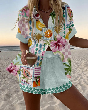 Elise – Lichtgewicht Linnen Dames Cropped Set met Fruitprint