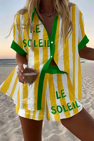 Beatrix – Gestreepte Linnen Dames Zomer Kort Set