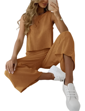 Janna – Tweedelige Dames Set met Wijde Broek en Top van Zachte Katoen