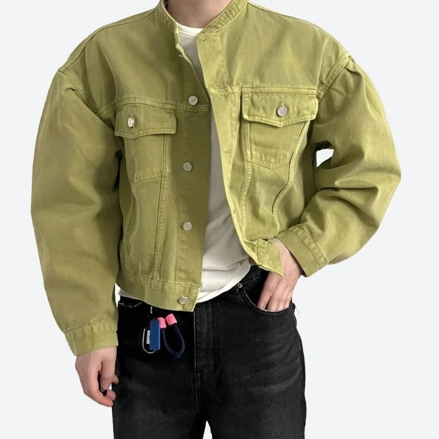 Brent – Oversized Heren Denim Jas met Mandarijnkraag