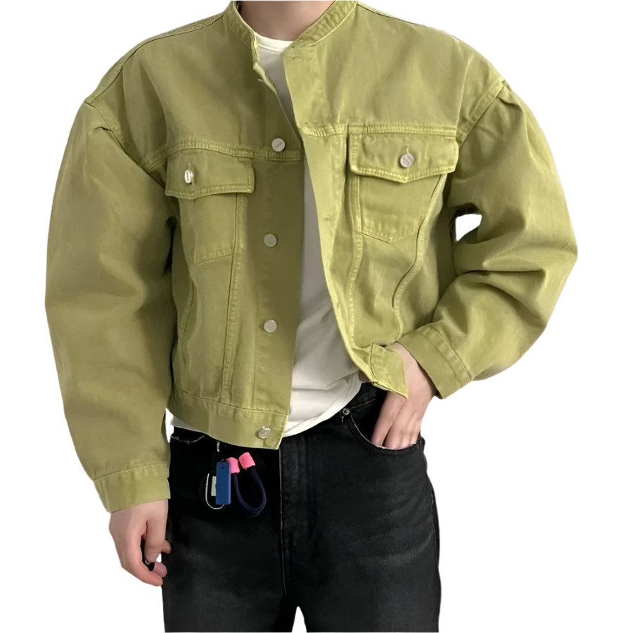 Brent – Oversized Heren Denim Jas met Mandarijnkraag