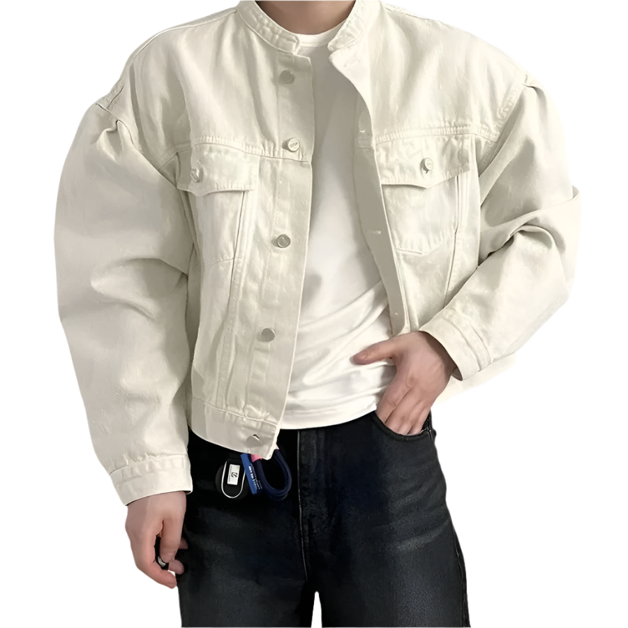 Brent – Oversized Heren Denim Jas met Mandarijnkraag