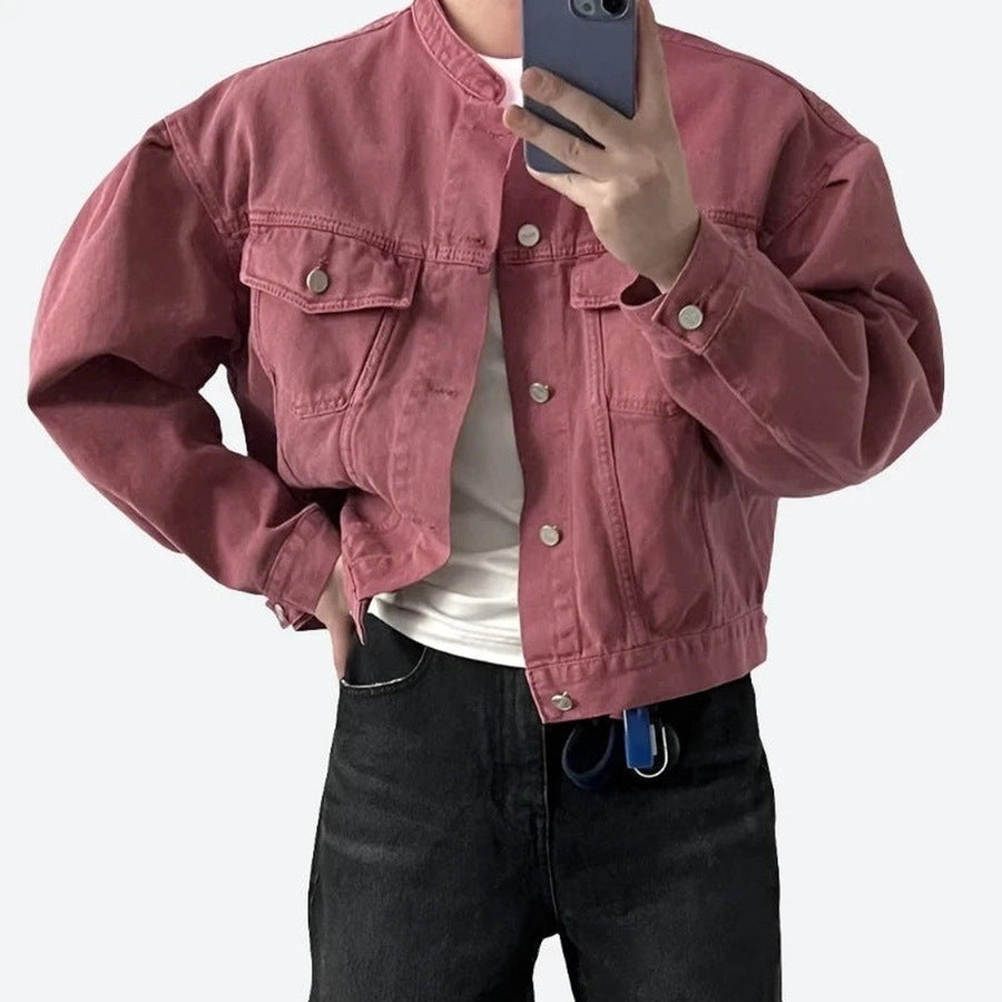 Brent – Oversized Heren Denim Jas met Mandarijnkraag