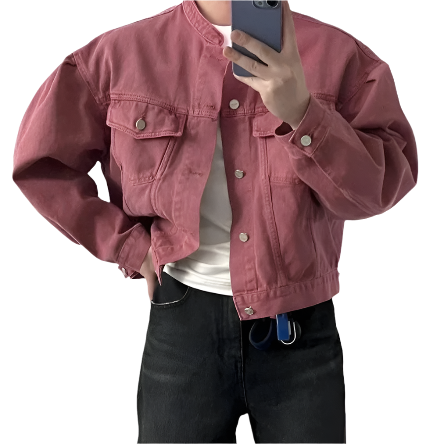 Brent – Oversized Heren Denim Jas met Mandarijnkraag