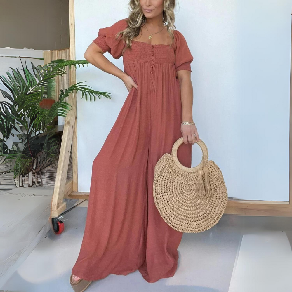 ElenaRusso Jumpsuit met vierkante hals en knopen voor dames