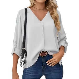 Giulia – Vintage Loose-Fit Dames Chiffon Blouse met V-Hals