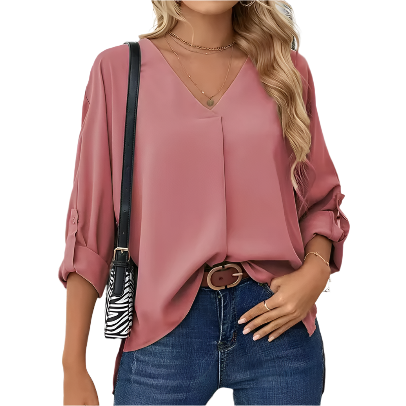 Giulia – Vintage Loose-Fit Dames Chiffon Blouse met V-Hals