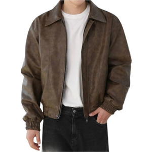 Lorenzo – Retro Heren Kunstleren Zip-Up Jas