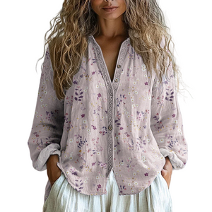 Katarina – Retro Blouse met Bladprint voor Dames