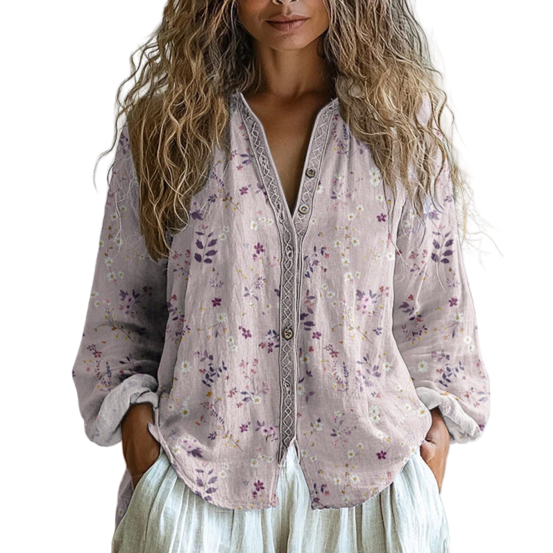 Katarina – Retro Blouse met Bladprint voor Dames