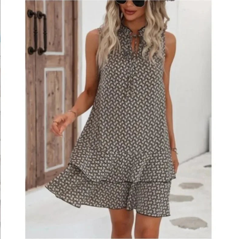 Zahara – Boho V-Hals Jurk met Print en Taillelint voor Dames