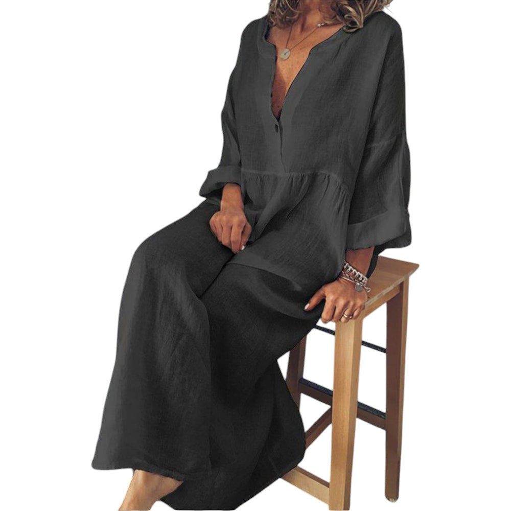 Ylona – Dames Maxi Jurk met Luchtige Sheer Blouse