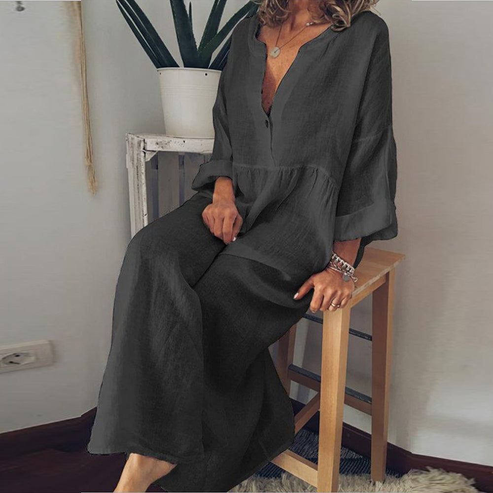 Ylona – Dames Maxi Jurk met Luchtige Sheer Blouse