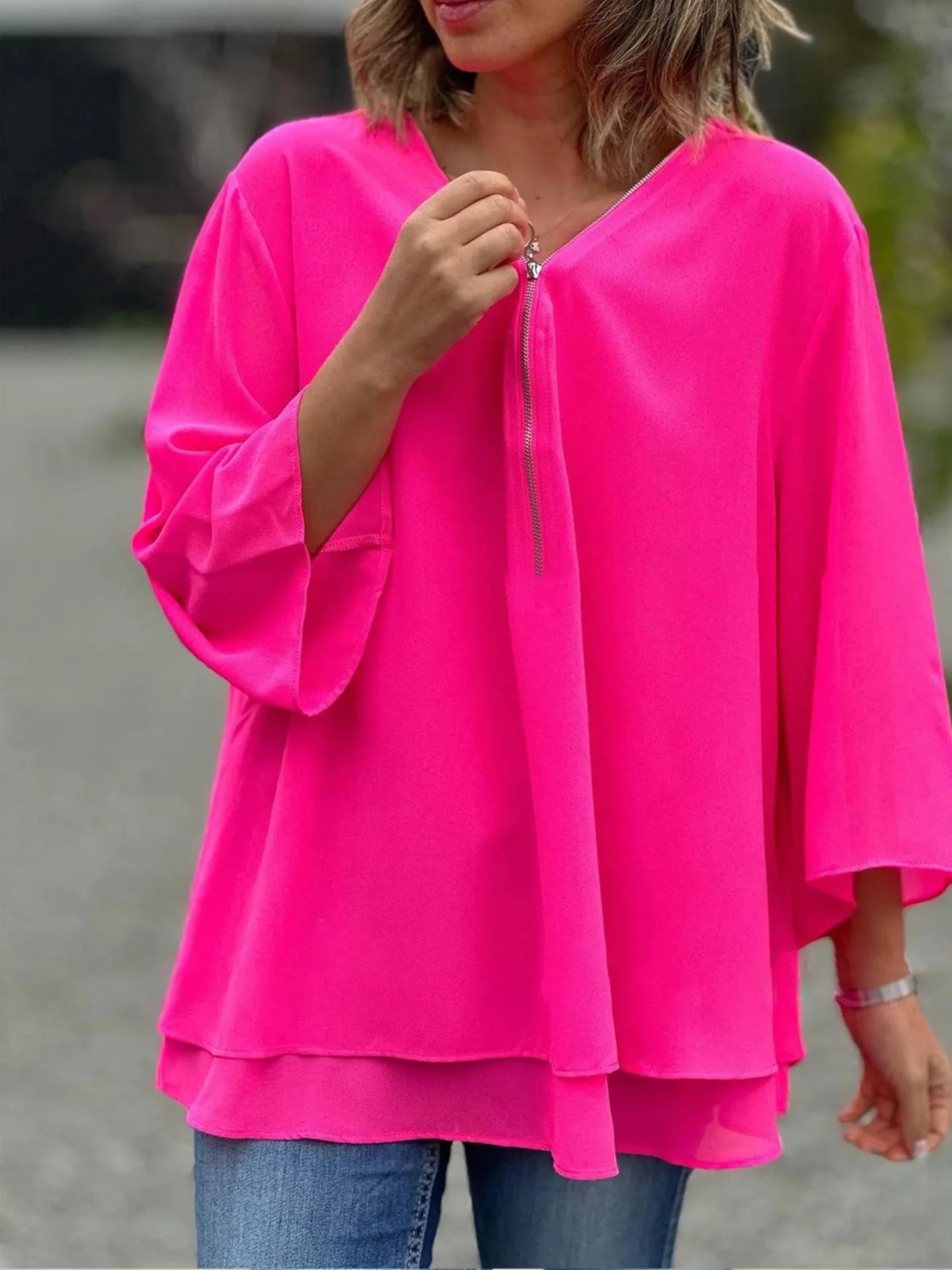 Jilainne – Losvallende Dames Blouse met Rits in Plus Size