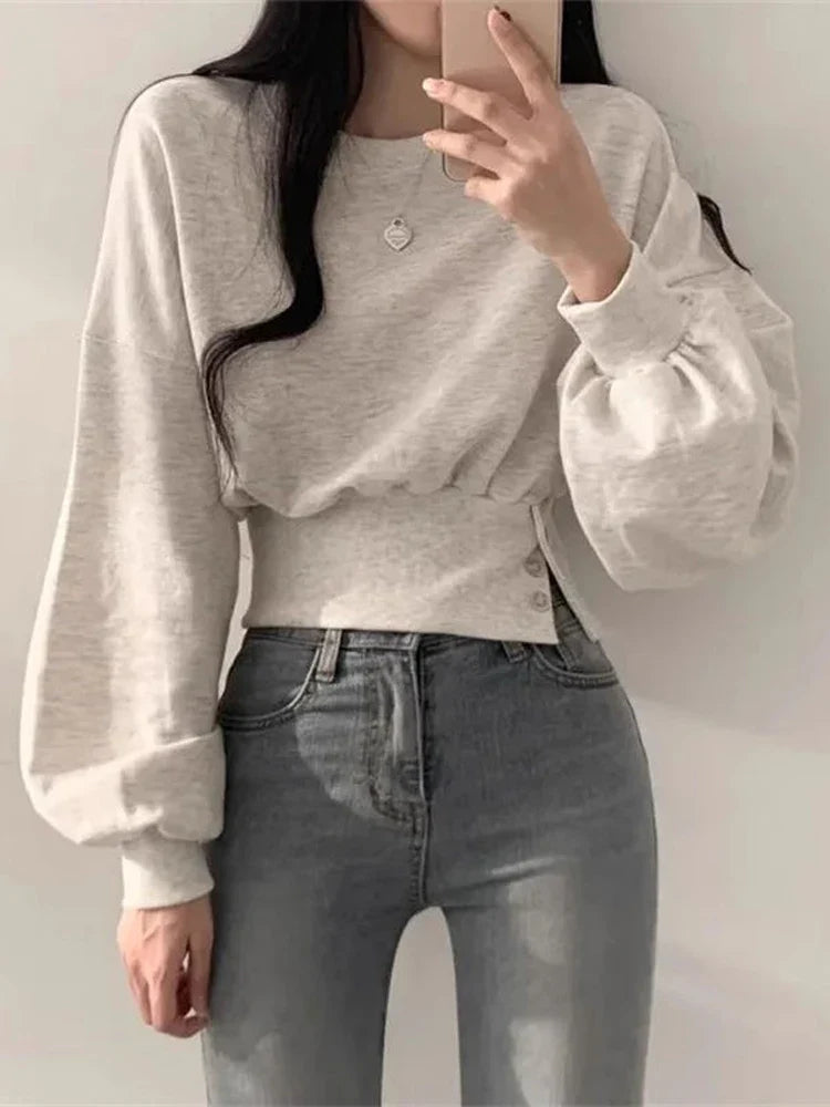 Catalina – Dames Hoodie met Knopdetails en Lange Mouwen