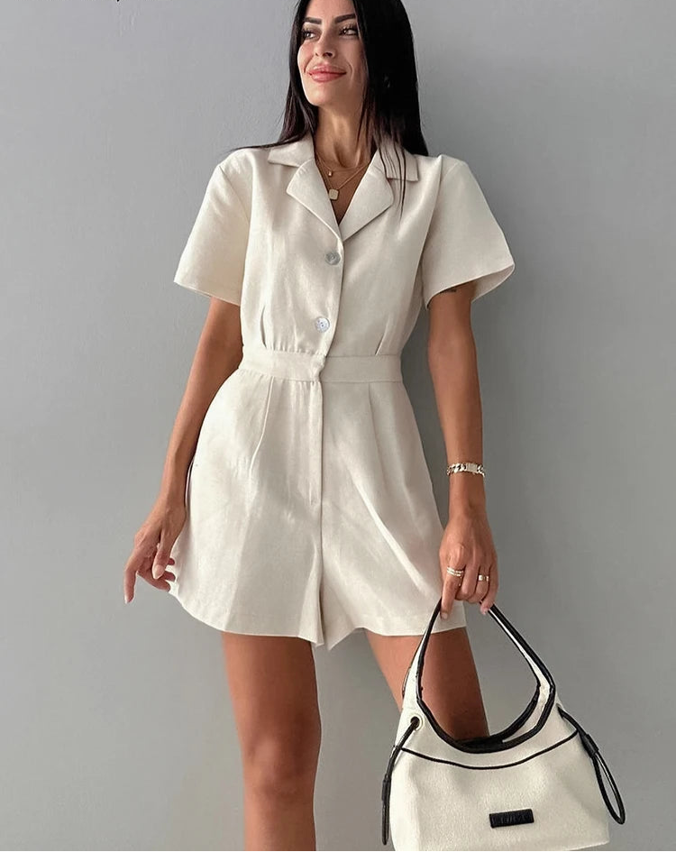 Amelia – Khaki Linnen-Katoenen Dames Zomer Jumpsuit