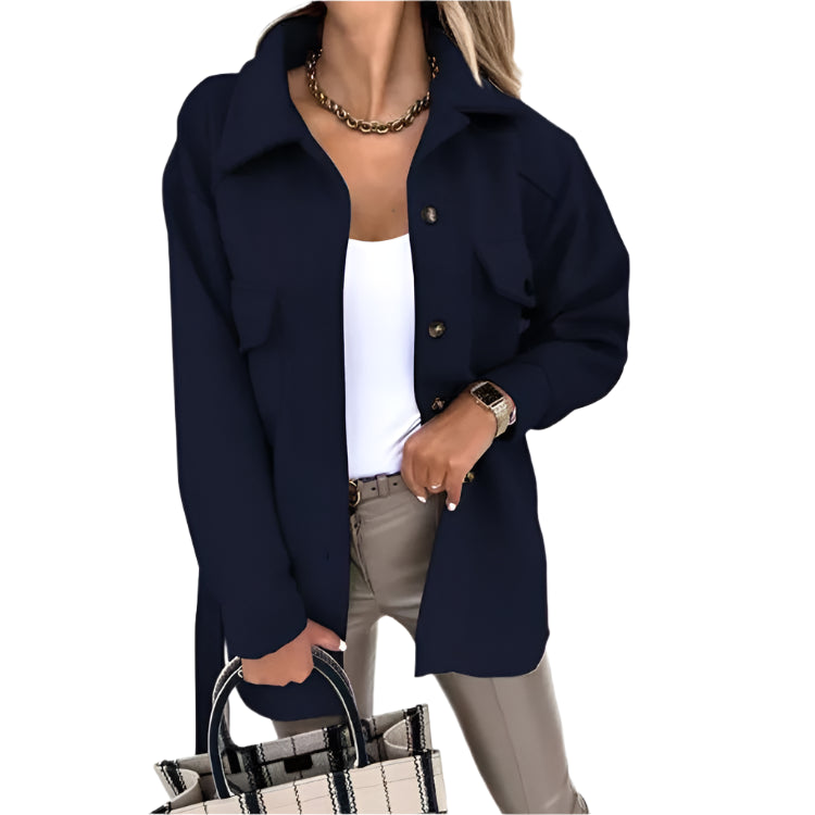 Jenel – Elegante Damesjas met Ceintuur en Polokraag van Wolmix