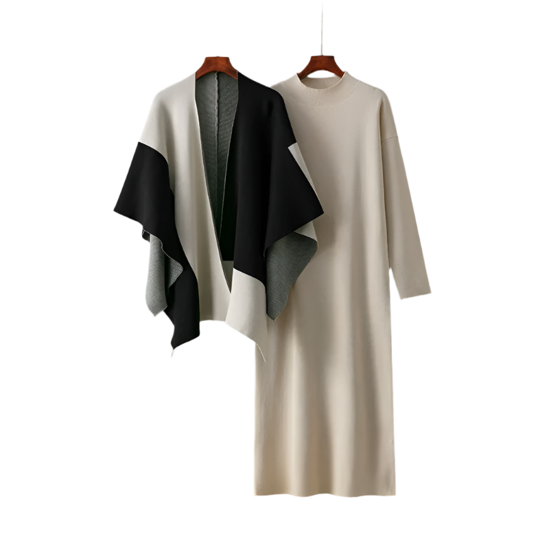 Sophia – Elegante Dames Tweedelige Jurk met Contrastkraag