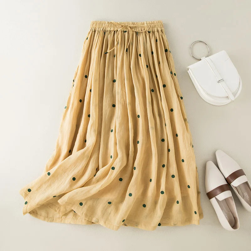 Sofia – Polkadot Linnen Dames Midi-Rok